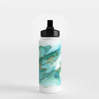 Emerald Gold Waves Abstract Ink Water Bottle Gallery Image 2