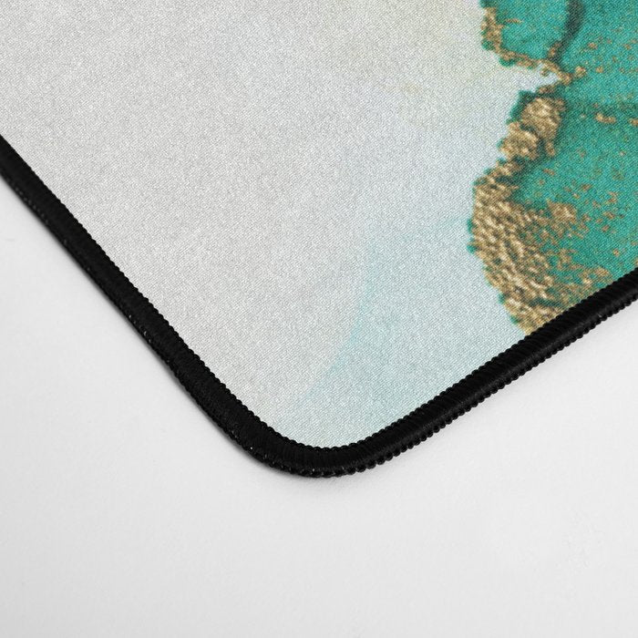Emerald Gold Waves Abstract Ink Desk Mat Gallery Image 4
