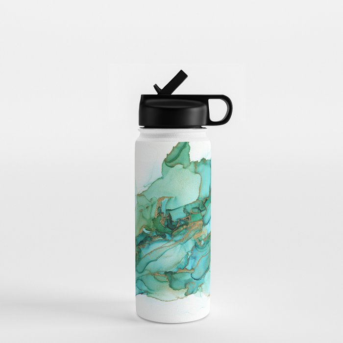 Emerald Gold Waves Abstract Ink Water Bottle Gallery Image 1