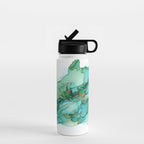 Emerald Gold Waves Abstract Ink Water Bottle Gallery Image 1