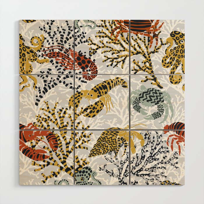Vibrant coral reef light grey downtoned Wood Wall Art Gallery Image 1