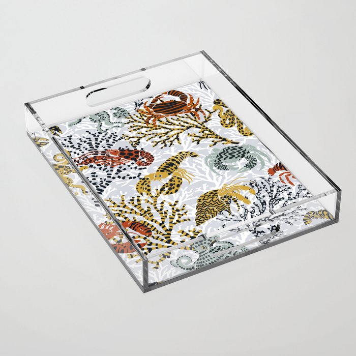 Vibrant coral reef light grey downtoned Acrylic Tray Gallery Image 1