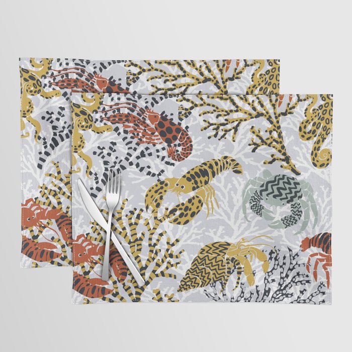 Vibrant coral reef light grey downtoned Placemat Gallery Image 1