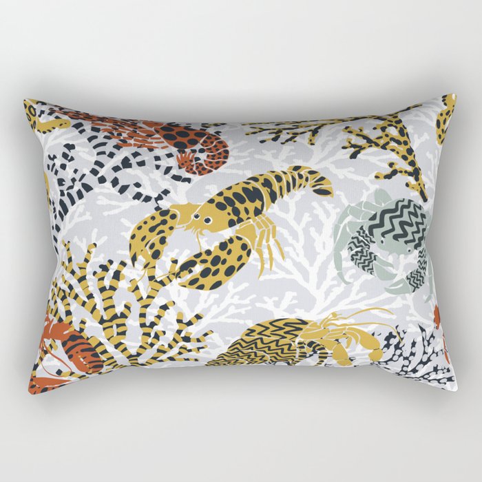 Vibrant coral reef light grey downtoned Rectangular Pillow Gallery Image 1