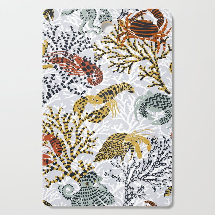Vibrant coral reef light grey downtoned Cutting Board Gallery Image 1