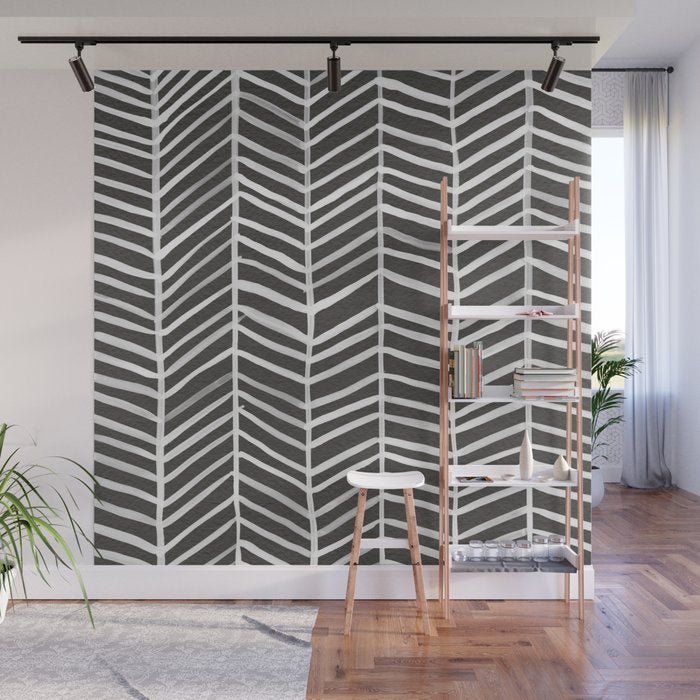 Herringbone - Black & White Wall Mural Gallery Image 1
