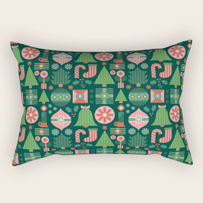 Gifts of Christmas Pattern - Green & Pink Rectangular Pillow Gallery Image 1