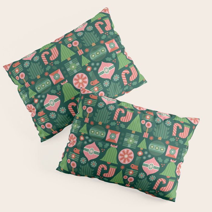 Gifts of Christmas Pattern - Green & Pink Pillow Sham Gallery Image 1