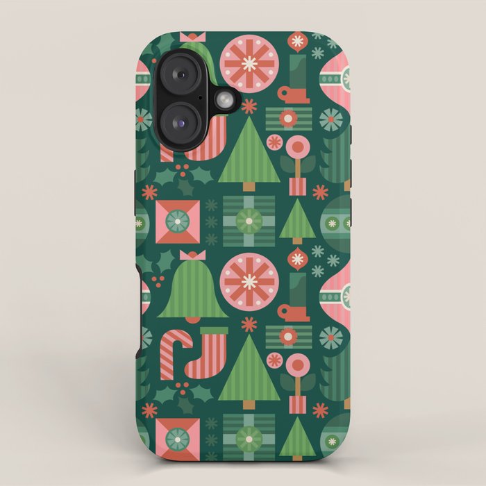 Gifts of Christmas Pattern - Green & Pink iPhone Case Gallery Image 1
