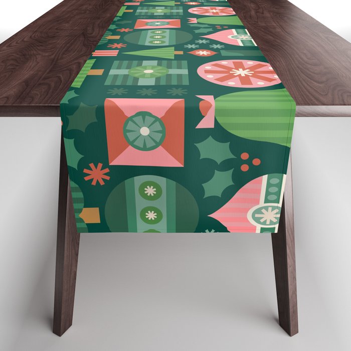 Gifts of Christmas Pattern - Green & Pink Table Runner Gallery Image 1