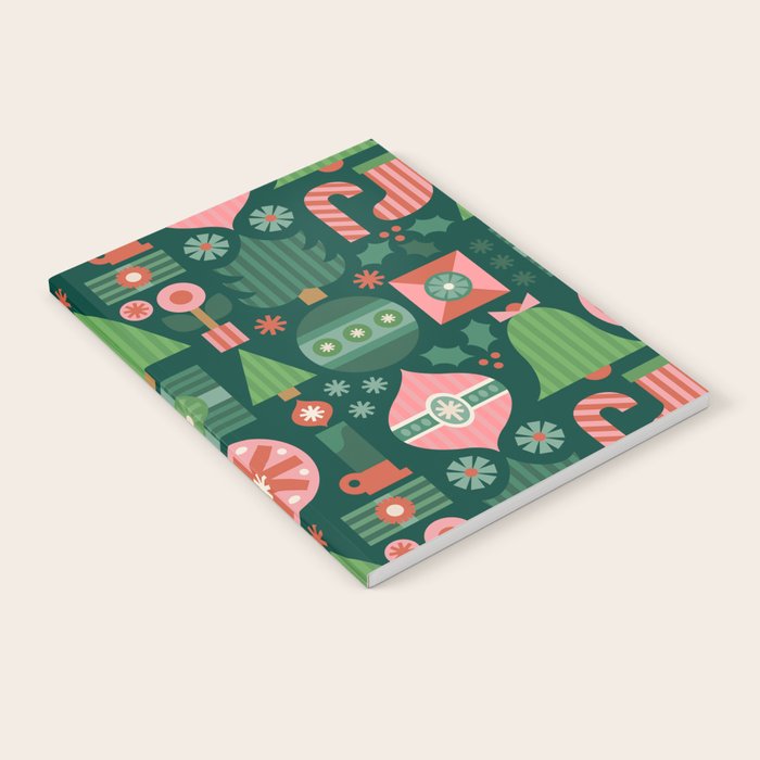 Gifts of Christmas Pattern - Green & Pink Notebook Gallery Image 1