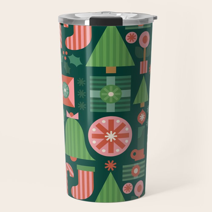 Gifts of Christmas Pattern - Green & Pink Travel Mug Gallery Image 1