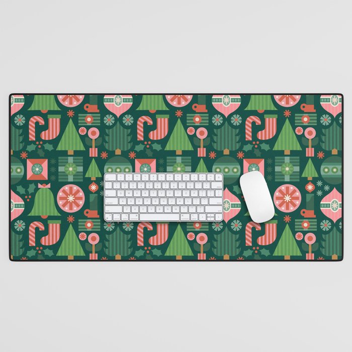 Gifts of Christmas Pattern - Green & Pink Desk Mat Gallery Image 1
