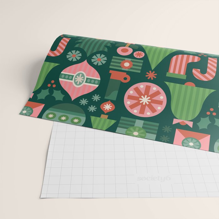 Gifts of Christmas Pattern - Green & Pink Wrapping Paper Gallery Image 2