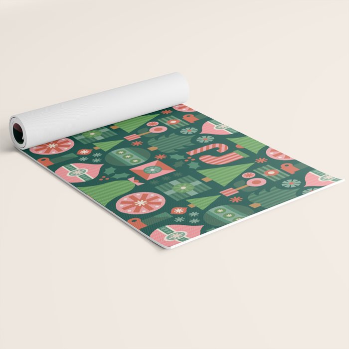 Gifts of Christmas Pattern - Green & Pink Yoga Mat Gallery Image 2
