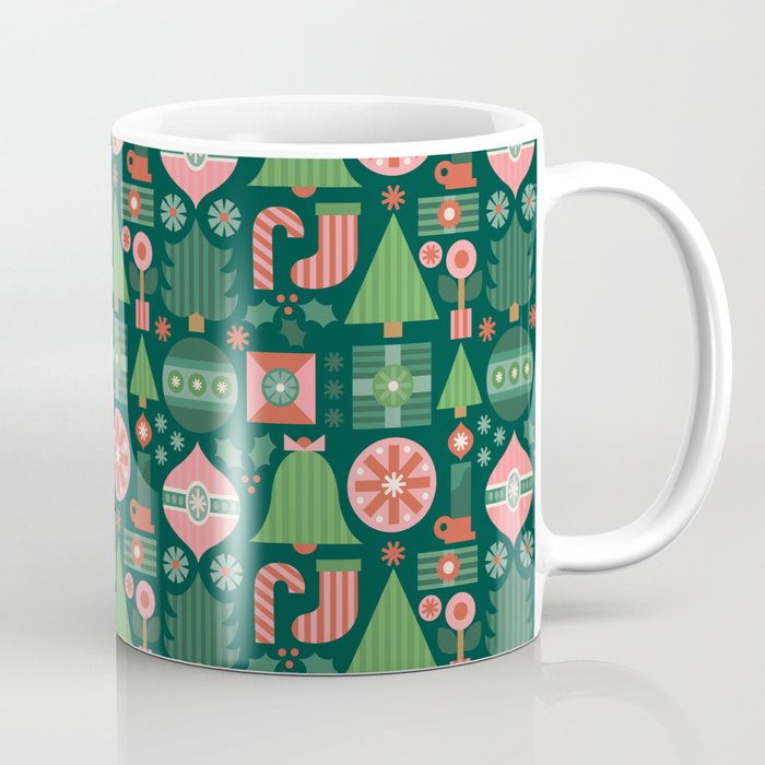 Gifts of Christmas Pattern - Green & Pink Coffee Mug Gallery Image 1