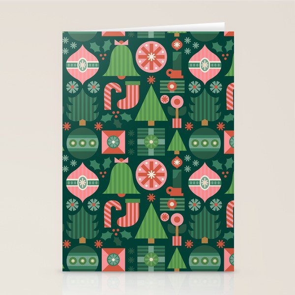 Gifts of Christmas Pattern - Green & Pink Stationery Card Gallery Image 1