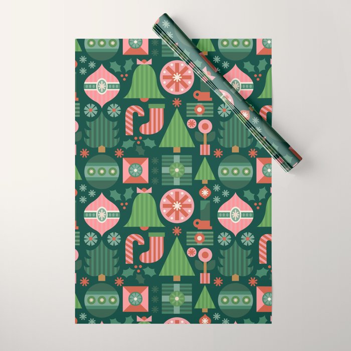 Gifts of Christmas Pattern - Green & Pink Wrapping Paper Gallery Image 1