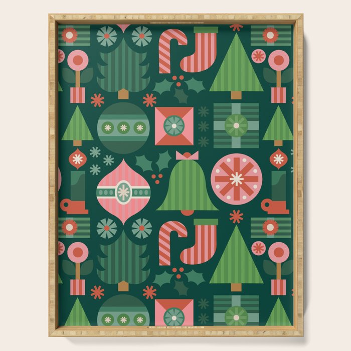Gifts of Christmas Pattern - Green & Pink Serving Tray Gallery Image 1