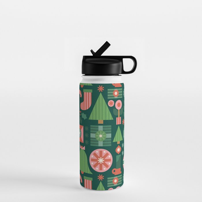 Gifts of Christmas Pattern - Green & Pink Water Bottle Gallery Image 1