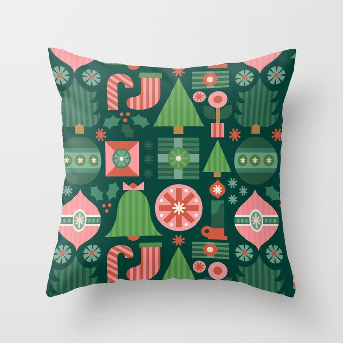 Gifts of Christmas Pattern - Green & Pink Throw Pillow Gallery Image 6