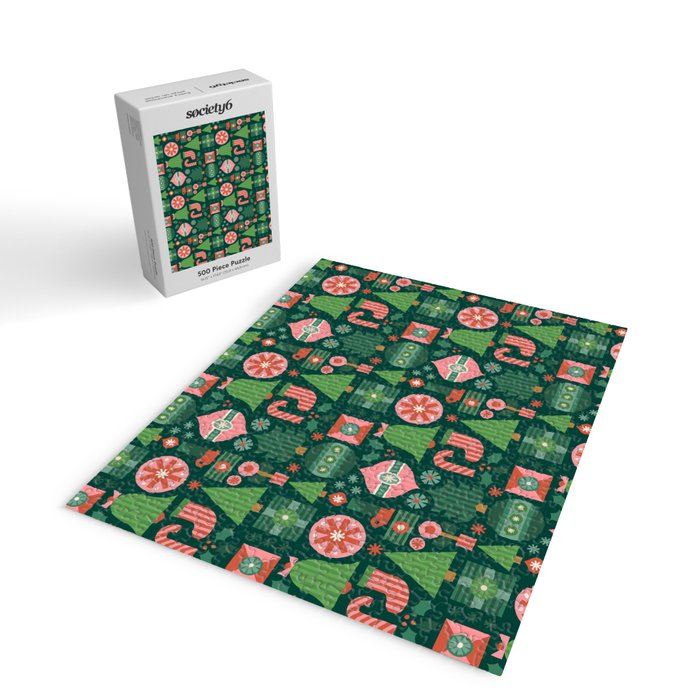 Gifts of Christmas Pattern - Green & Pink Jigsaw Puzzle Gallery Image 2