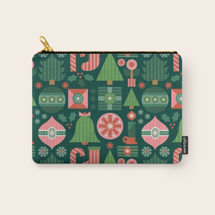 Gifts of Christmas Pattern - Green & Pink Carry All Pouch Gallery Image 1
