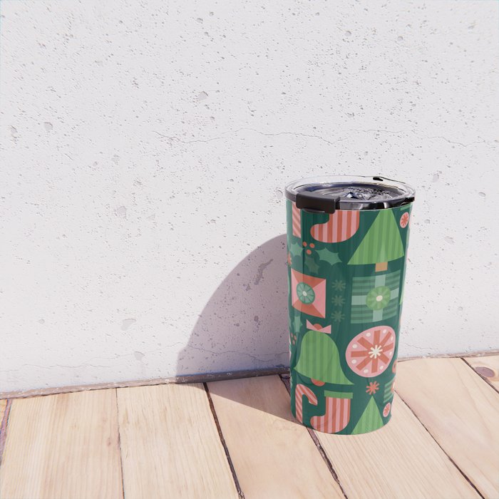 Gifts of Christmas Pattern - Green & Pink Travel Mug Gallery Image 4