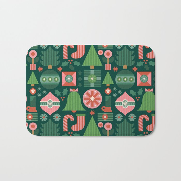Gifts of Christmas Pattern - Green & Pink Bath Mat Gallery Image 1