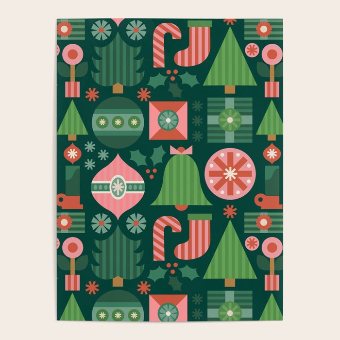 Gifts of Christmas Pattern - Green & Pink Poster Gallery Image 1