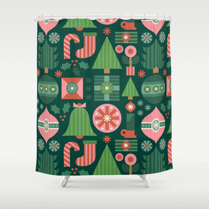 Gifts of Christmas Pattern - Green & Pink Shower Curtain Gallery Image 1