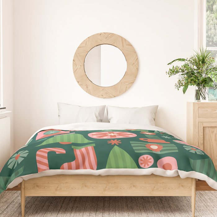 Gifts of Christmas Pattern - Green & Pink Duvet Cover Gallery Image 3