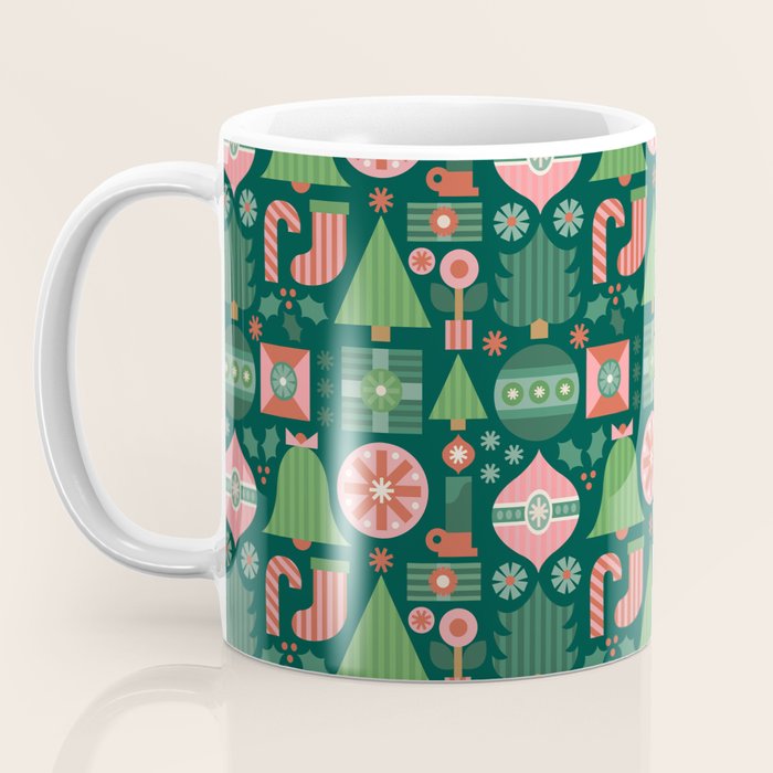 Gifts of Christmas Pattern - Green & Pink Coffee Mug Gallery Image 3