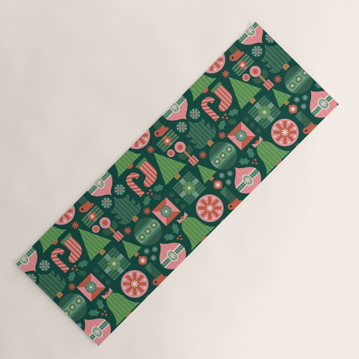 Gifts of Christmas Pattern - Green & Pink Yoga Mat Gallery Image 1