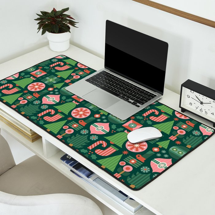 Gifts of Christmas Pattern - Green & Pink Desk Mat Gallery Image 2