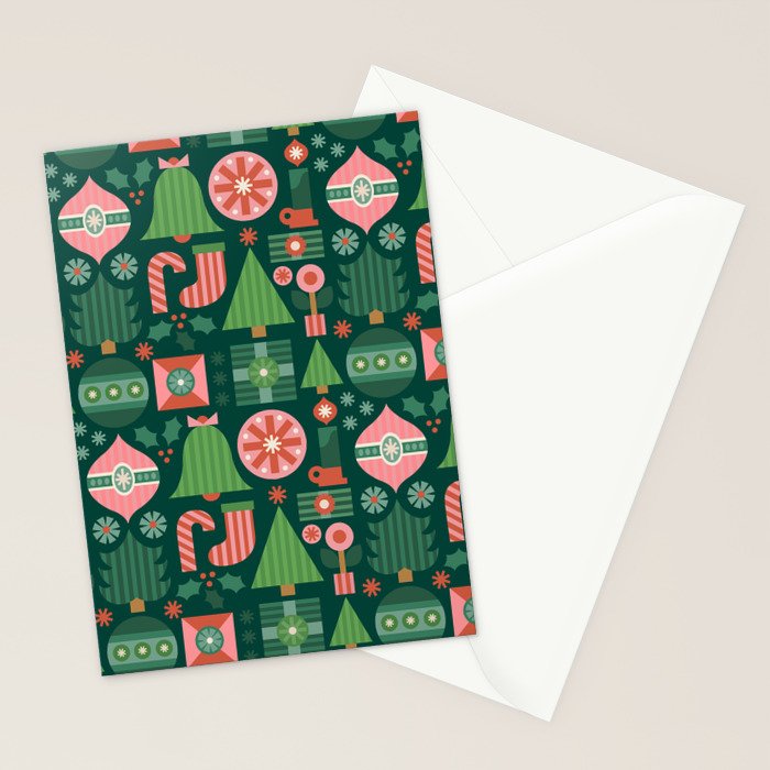 Gifts of Christmas Pattern - Green & Pink Stationery Card Gallery Image 2