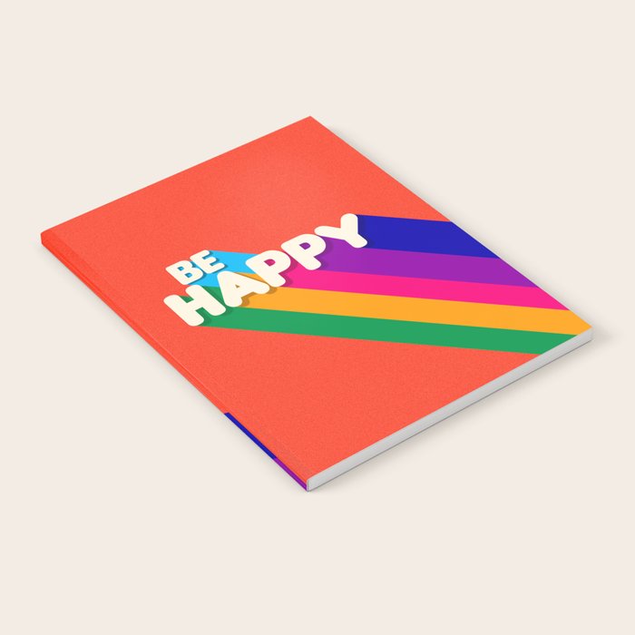 BE HAPPY - rainbow retro typography Notebook Gallery Image 2