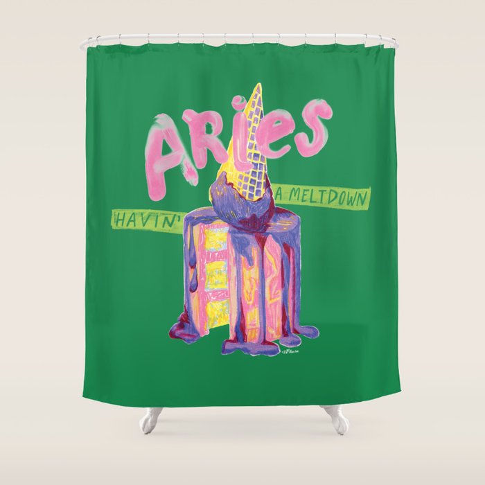 Aries Dessert in Kelly Green & Pink Shower Curtain Gallery Image 1
