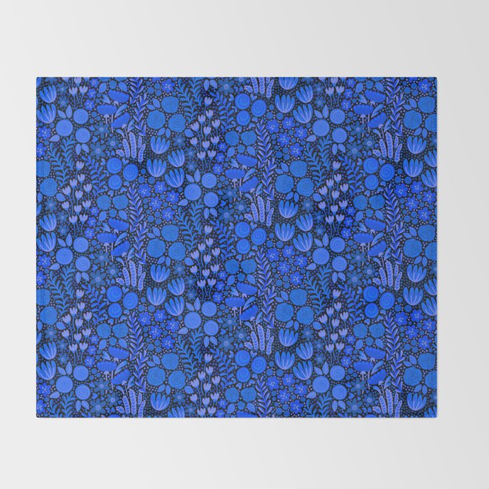 Wildflower Field- Cobalt Blue Throw Blanket Gallery Image 2