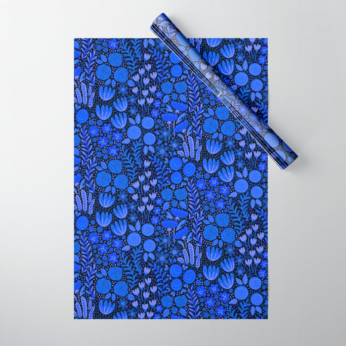 Wildflower Field- Cobalt Blue Wrapping Paper Gallery Image 1