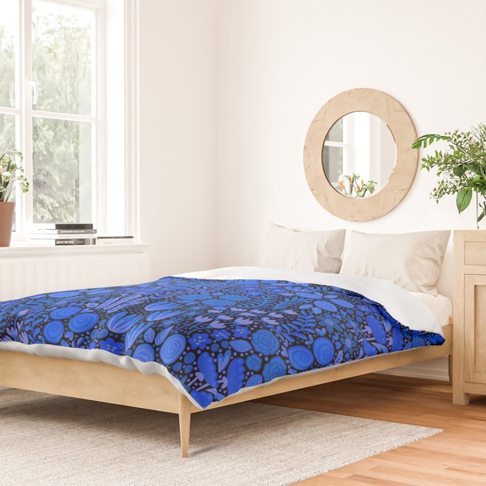 Wildflower Field- Cobalt Blue Duvet Cover Gallery Image 2
