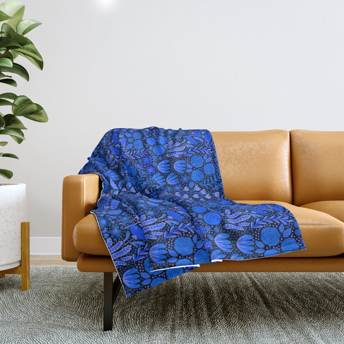 Wildflower Field- Cobalt Blue Throw Blanket Gallery Image 1