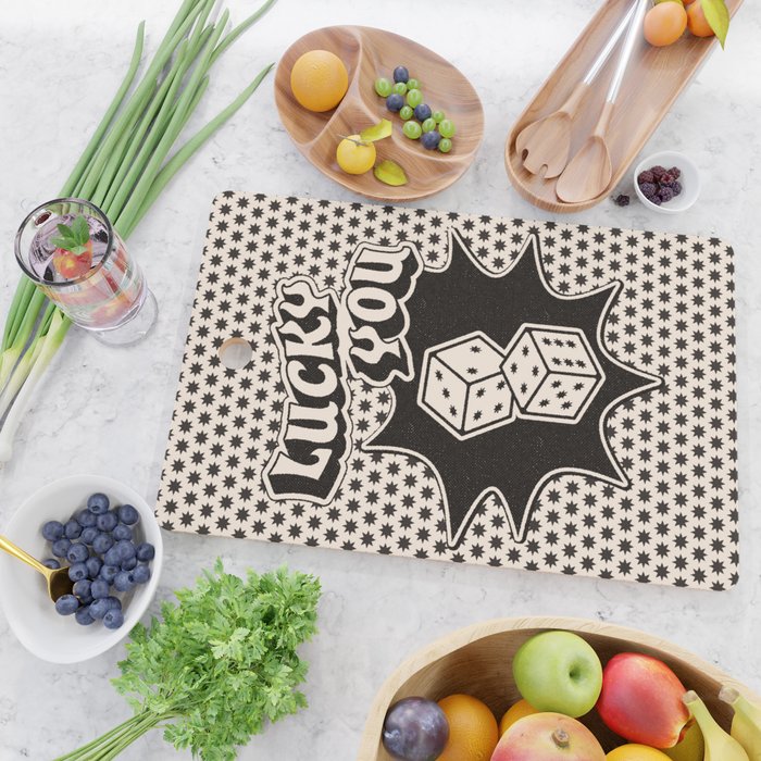 Lucky You Dice in Black and White Cutting Board Gallery Image 2