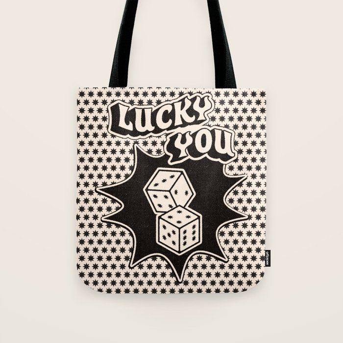 Lucky You Dice in Black and White Tote Bag Gallery Image 1
