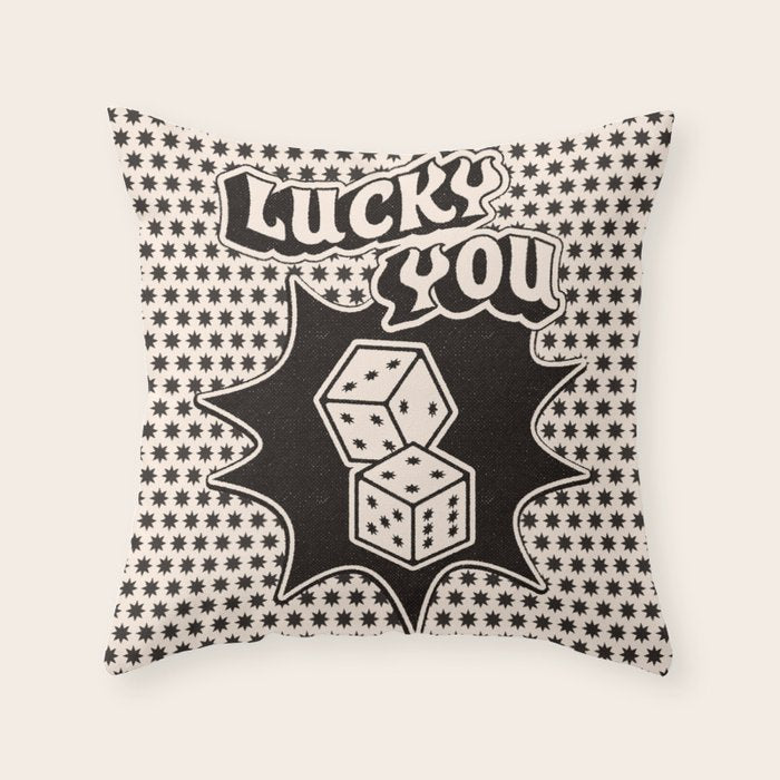 Lucky You Dice in Black and White Throw Pillow Gallery Image 6
