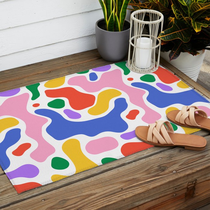 Colorful rainbow organic shape art pattern Outdoor Rug Gallery Image 2