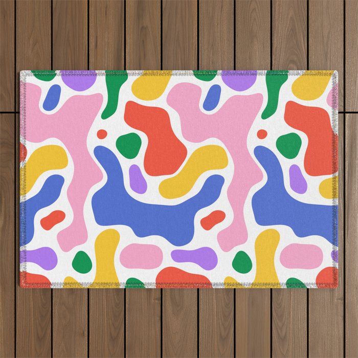 Colorful rainbow organic shape art pattern Outdoor Rug Gallery Image 1