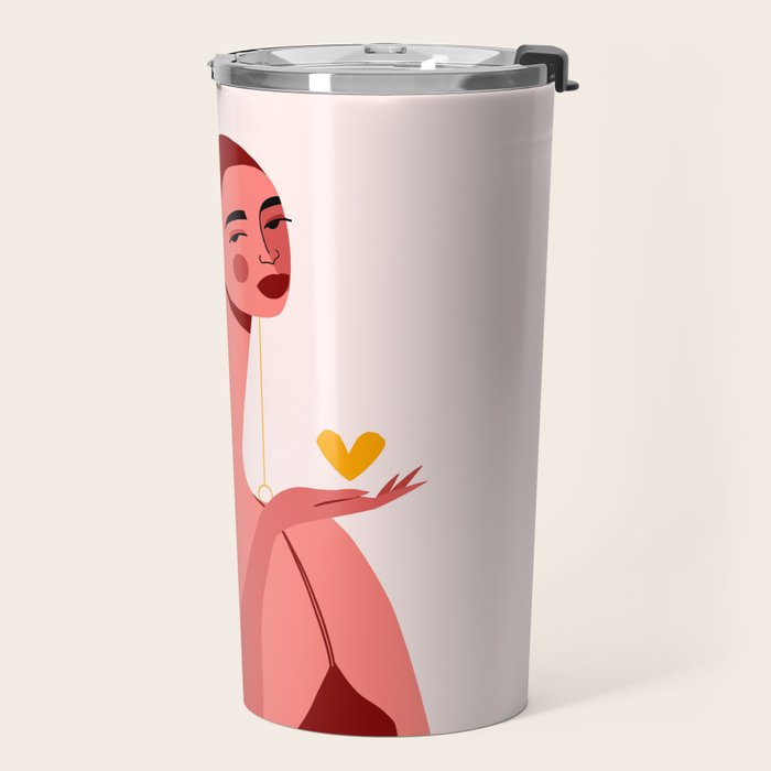 Girl With Yellow Heart Travel Mug Gallery Image 2