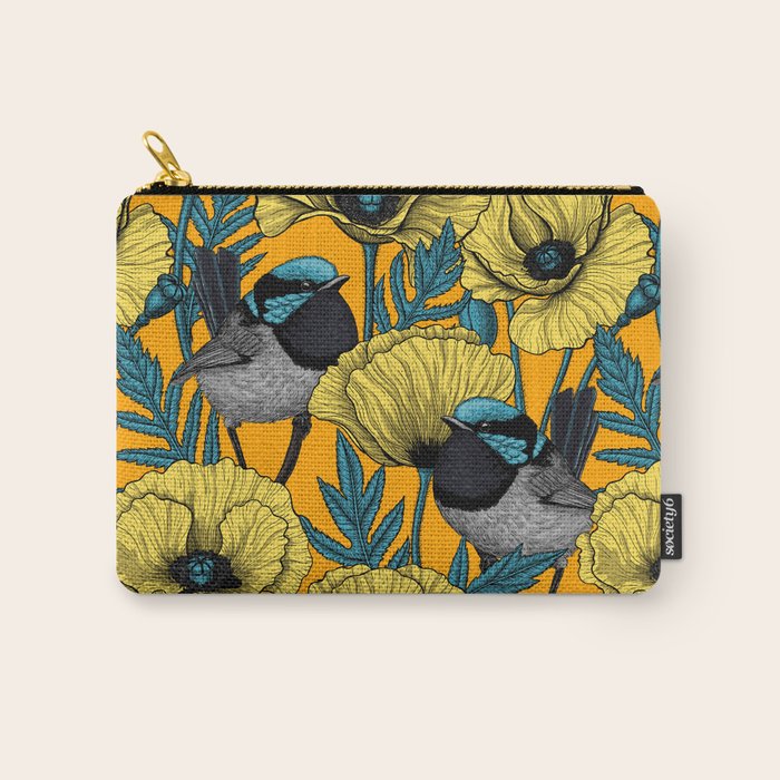 Fairy wren and poppies in yellow Carry All Pouch Gallery Image 1
