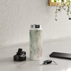 Abstract blush pink green white watercolor brushstrokes Water Bottle Gallery Image 4